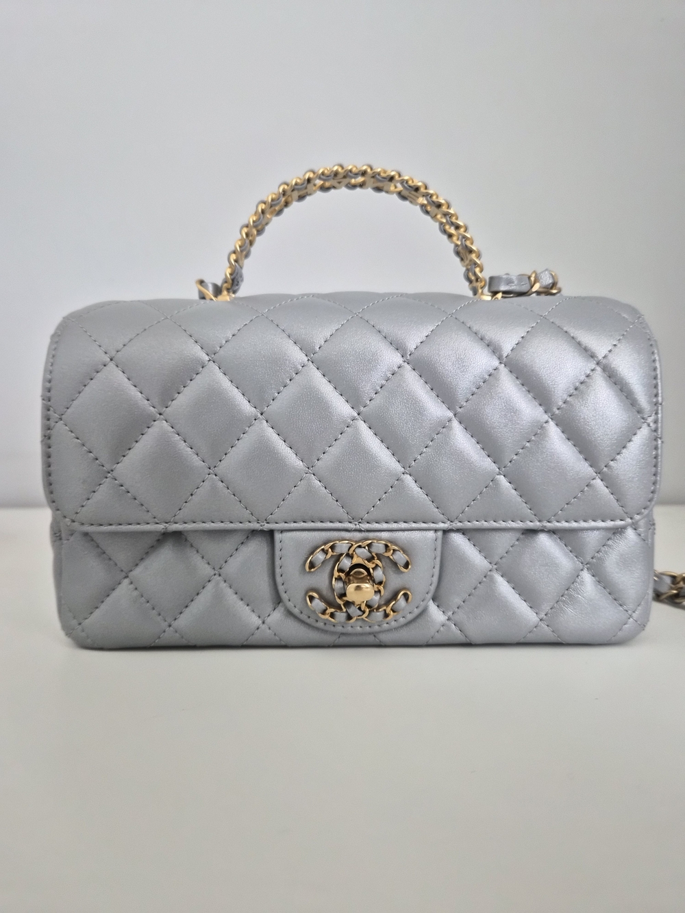 Chanel Metallic Quilted Mini Flap Top-Handle Bag